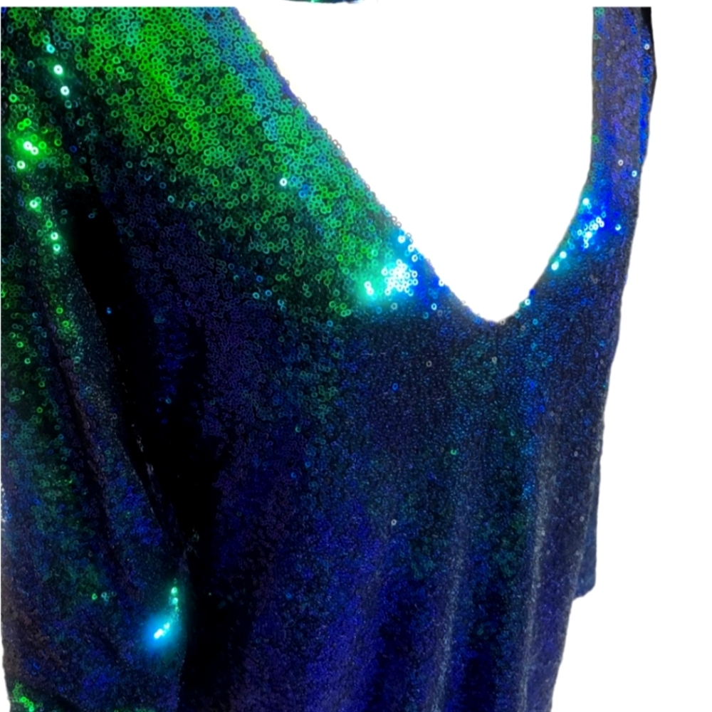 VIJIV Teal Mermaid Colored Sequins Dress NWT